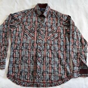 Georg Roth Los Angeles Dark Pearl Snap Long Sleeve Shirt Men's Med. Blue Red